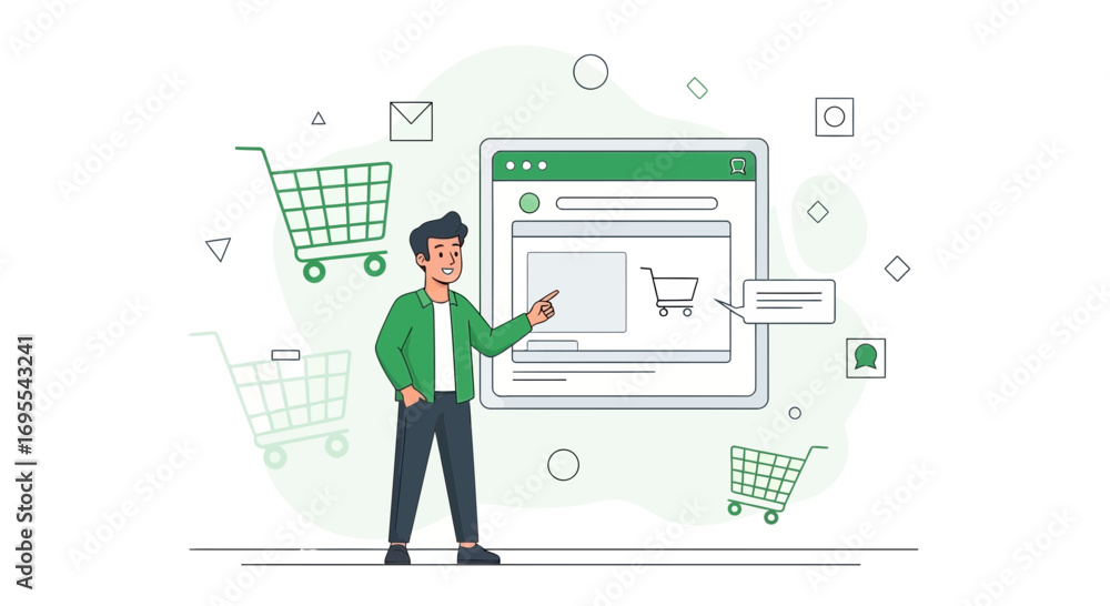 Fototapeta premium Online Shopping Experience: A Man Guides Through Digital Retail Platform For Orders