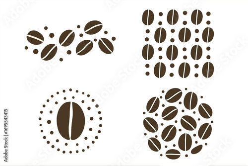 Unique minimalist coffee bean patterns and grounds designs with artistic vector cartoon illustration on white background for creative and decorative uses