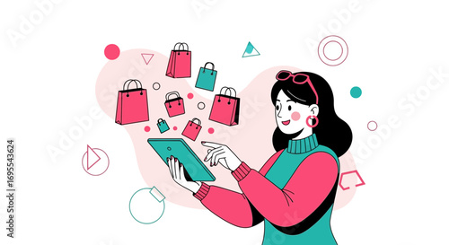 Online Shopping Experience Portrayed By a Woman Exploring a Tablet and Purchasing Goods