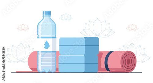 Relaxing Yoga Session Essentials: Water Bottle, Blocks, And Comfortable Yoga Mat