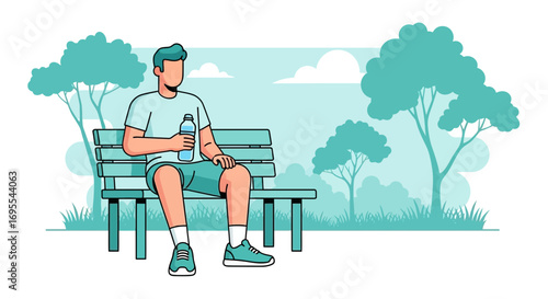 Resting And Hydrating In The Serene Park, Taking A Break For Refreshment And Rejuvenation