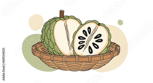 Ripe Sugar-Apples In Woven Basket Illustration Promoting Freshness and Healthy Eating