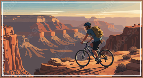 A stylized illustration of a cyclist riding on a path at the grand canyon adventure