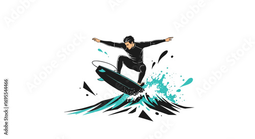 A Surfer Riding a Wave with Style and Skill Depicted in an Artistic Illustration