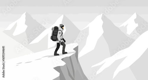 A Symbolic Depiction Of A Solo Climber On An Epic Summit With Rocky Mountains