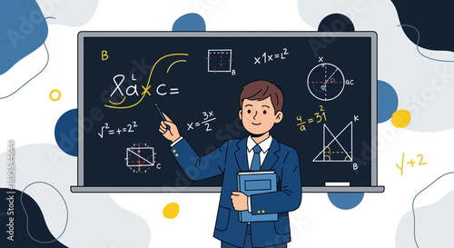 A Teacher Explaining Mathematics With Formulas On A Blackboard In An Educational Setting