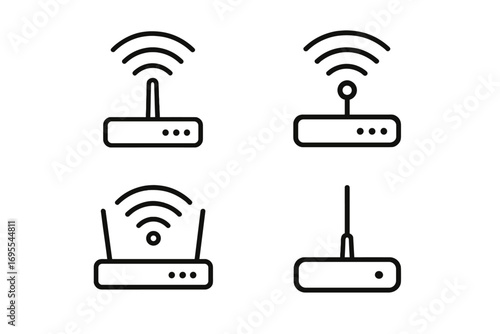 Wifi router line icon set. Wireless internet technology signal. Minimalist network modem pictogram collection. Vector communication hardware silhouette illustration for web design.