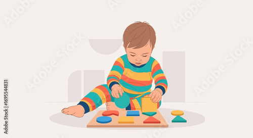 A toddler playing with a shape sorter, developing fine motor skills and learning