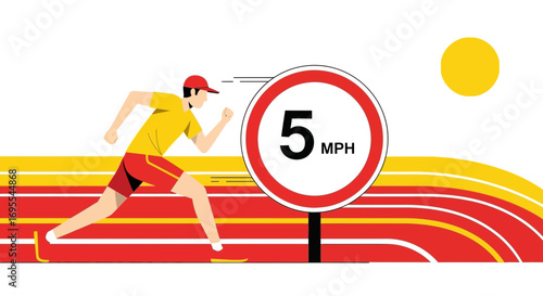Runner Approaching Speed Limit Sign Depicting A Five Miles Per Hour Velocity Checkpoint