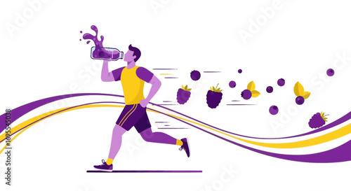 Runner Refreshing With Berry Drink, Vibrant Illustration For Health And Fitness, Dynamic Imagery
