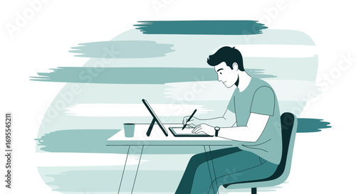 Professional Designer Working On Digital Art On Graphics Tablet With Stylus Pen