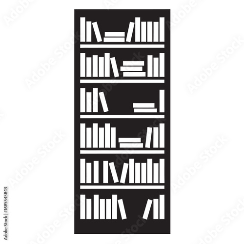 black and white silhouette of a Bookshelf vector on a white background