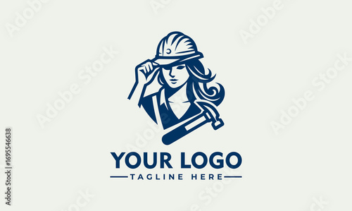A stylized logo featuring a woman in a hard hat holding a hammer.