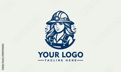 Illustration of a woman wearing a miner's helmet and overalls, framed in an oval shape.