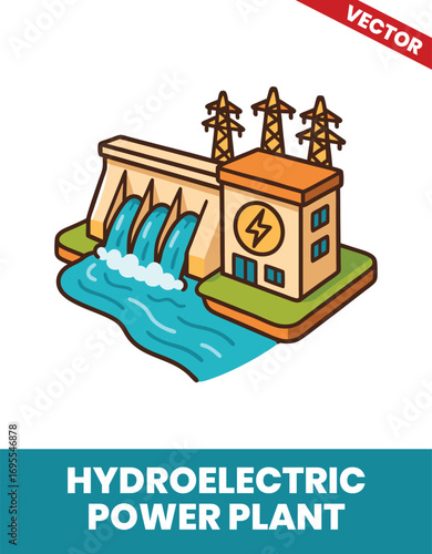 Hydroelectric power plant isometric 3d illustration Comprehensive Layout of a Hydroelectric Facility with Advanced Power Generation Units and Efficient Water Conversion Technology