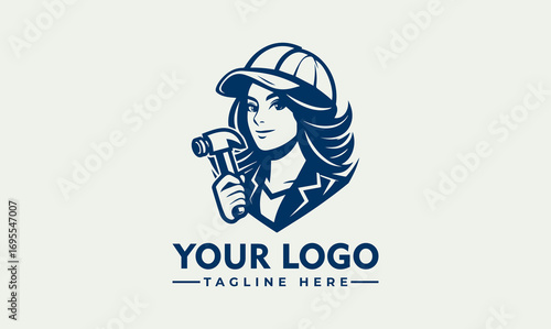 A stylized logo featuring a woman in a cap holding a hammer, representing a female construction worker or tradesperson.