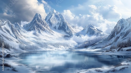 Wallpaper Mural Serene Winter Mountains: A Breathtaking Glacial Lake Scene Torontodigital.ca