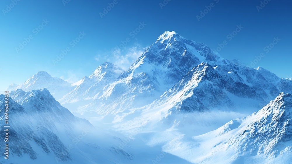 Fototapeta premium Majestic Snow-Capped Peaks: A Serene Winter Landscape