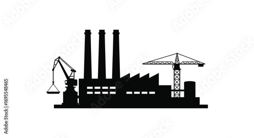 industrial factory scene with tall chimneys crane and building structures