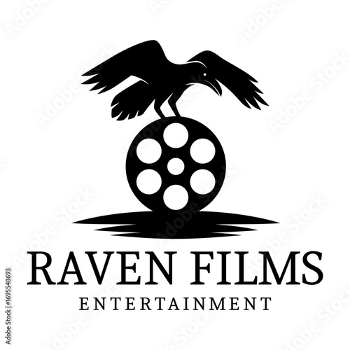 raven silhouette logo film roll vector