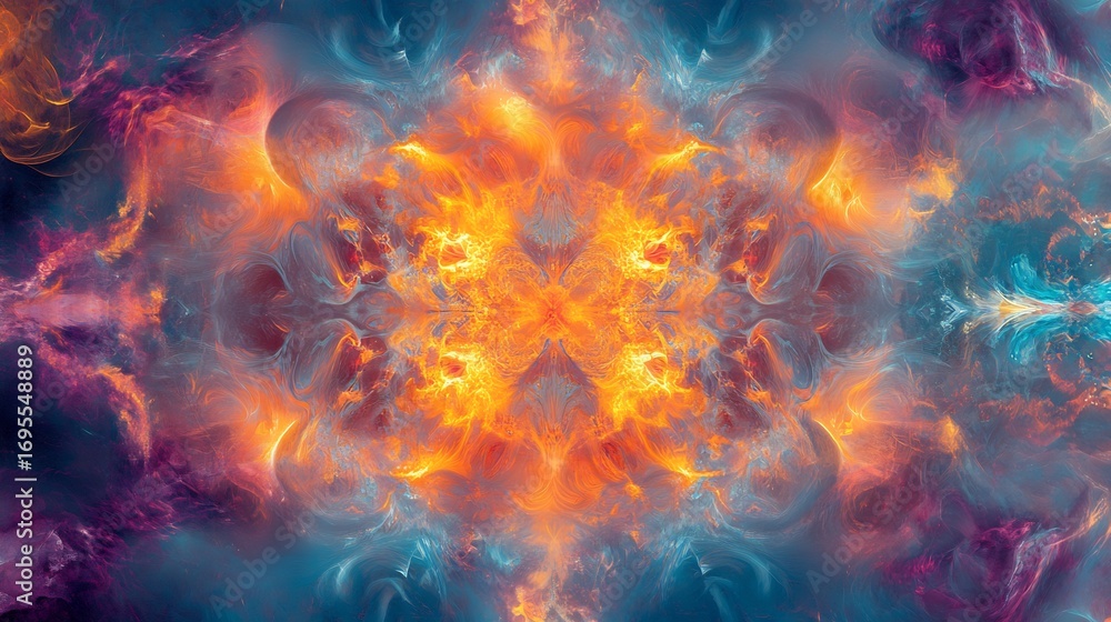 Fototapeta premium Fiery Celestial Mandala: A Vibrant Abstract Artwork