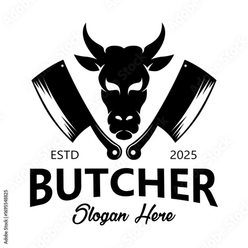cow butcher logo with crossed knives vector