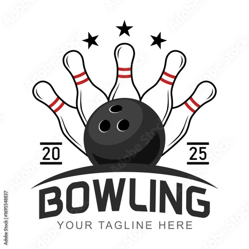 bowling pins lined up and ball vector logo