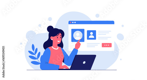 Woman Working On Laptop: Exploring Online Profiles And User Account Management