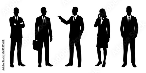 Business People Silhouette Set of Men and Women Standing in Professional Corporate Group Outline