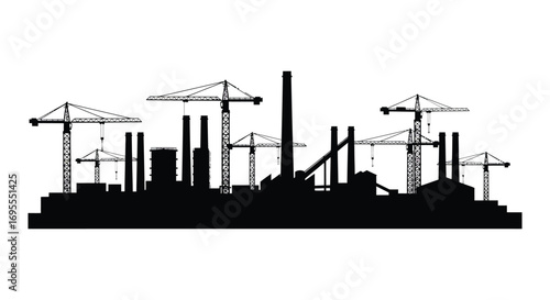industrial skyline with cranes and buildings under construction