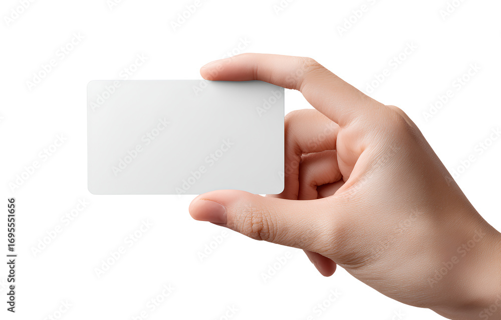 Obraz premium hand holding a blank white plastic card on a transparent background,.png