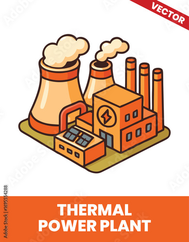 Thermal power plant isometric 3d illustration In-depth 3D Representation of a Thermal Power Plant with Energy Conversion Units, Heat Production, and Efficient Power Systems