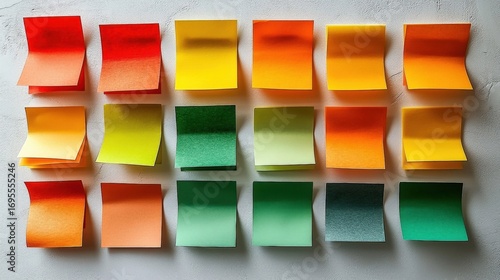 Assorted Multicolored Sticky Notes Arranged in Gradient Spectrum on Textured Surface