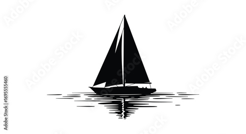 a serene sailboat floating calmly on reflective water surface