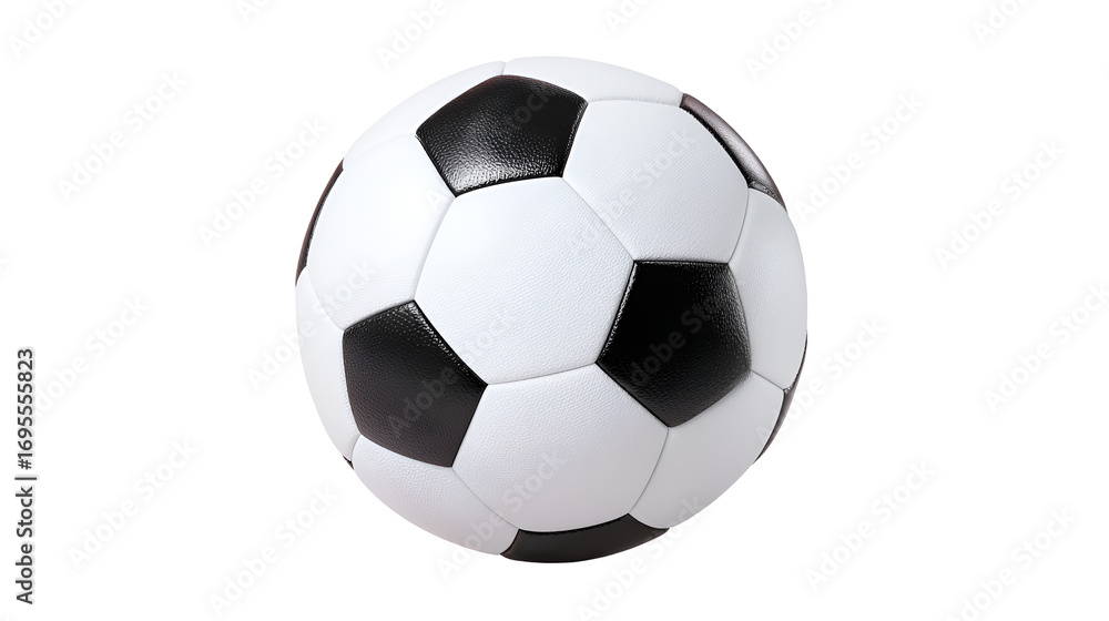 Obraz premium Slightly Rotated Classic Black and White Soccer Ball on a Transparent Backdrop for Easy Integration