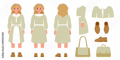 Collection of a young girl s school uniform and accessories shown from different angles