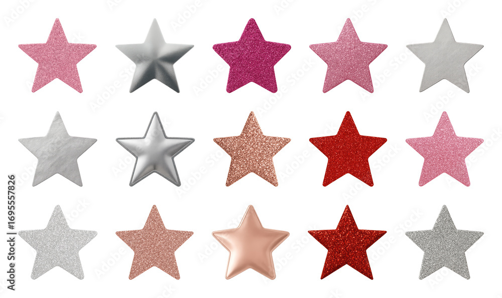 Obraz premium PNG Colorful glittery star shapes, element set on transparent background