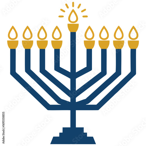 Chanukah menorah with one lit candle for holiday, jewish festivals, religious celebrations, traditions, festive decorations, and faithbased concepts.