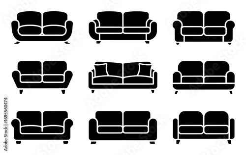 Collection of Black Sofa Icons in Various Styles