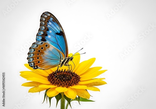 A vibrant butterfly rests gracefully atop a bright sunflower, creating a captivating image of nature's beauty and