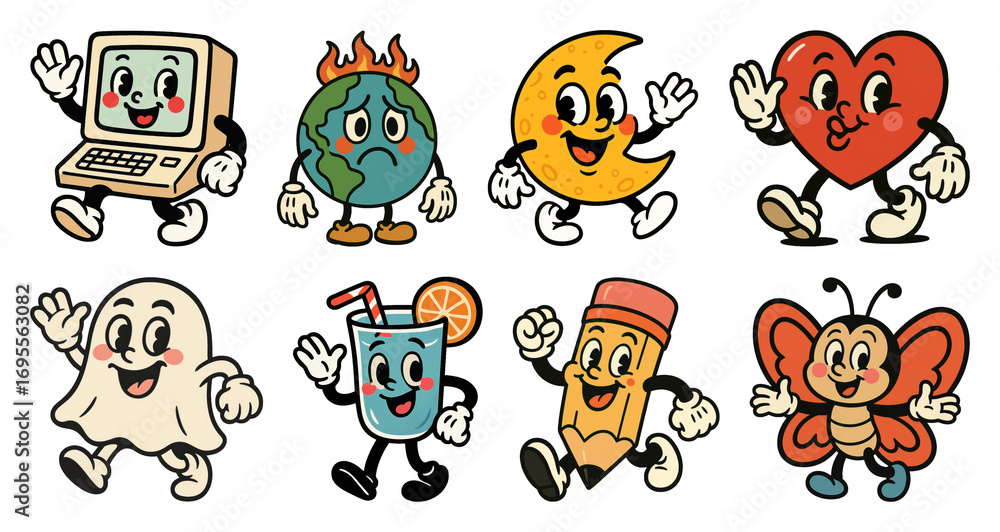 Fototapeta premium PNG Playful cartoon character icons, element set on transparent background