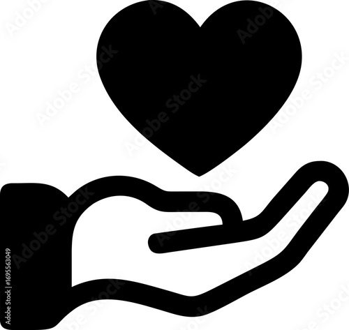 Flat icon of a heart held gently in an open hand