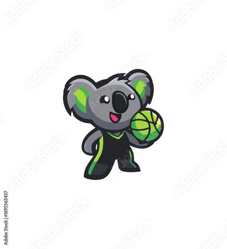 Cute koala mascot with basketball