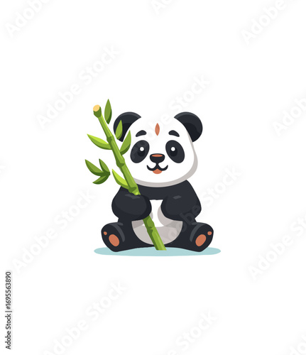 Cute panda holding bamboo