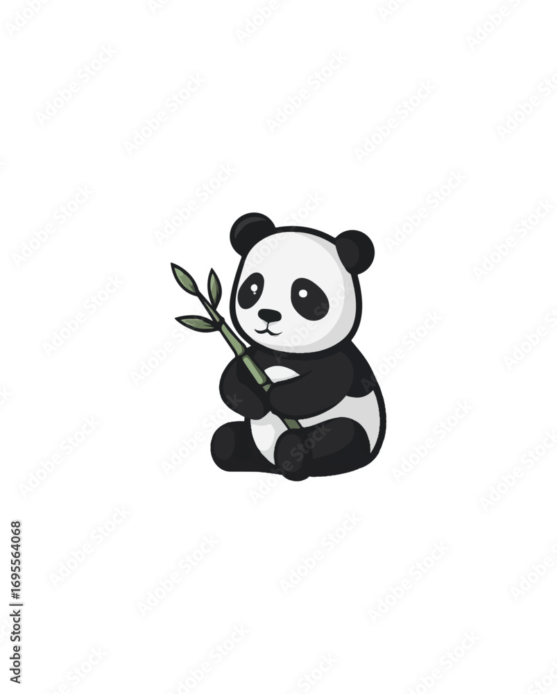 Fototapeta premium Cute panda holding bamboo