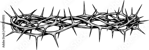 Black Crown of Thorns Vector Illustration – Religious Symbol Isolated on White Background