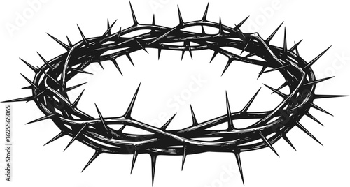 Black Crown of Thorns Vector Illustration – Religious Symbol Isolated on White Background