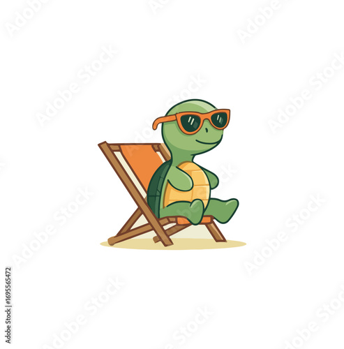 Cute turtle relaxing on beach chair