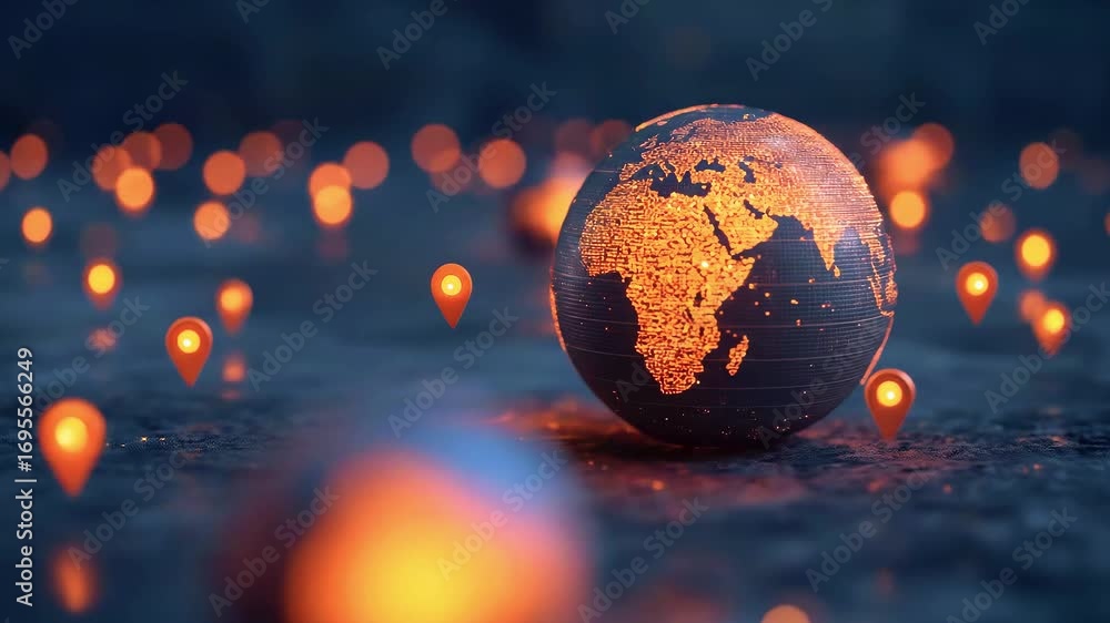 3D glowing globe with location pins showcasing global connectivity ...