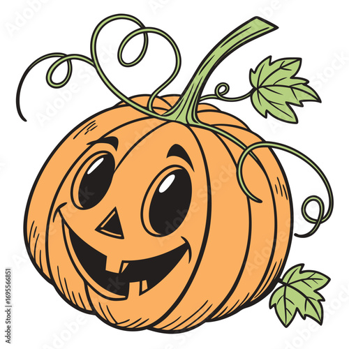 A vibrant orange pumpkin sits on a white background, a perfect illustration for a spooky Halloween or a bountiful autumn harvest